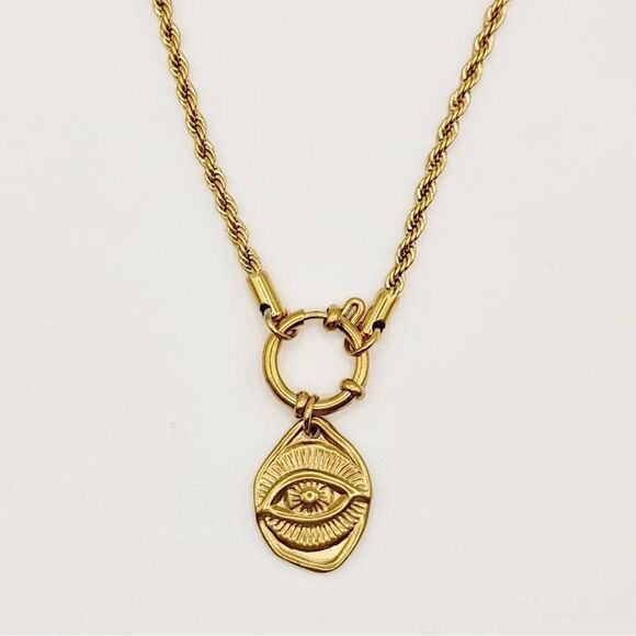 Gold evil eye necklace M821 - Picture 1 of 5